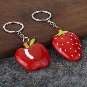 Glossy Red Apple and Strawberry Keychains, Zinc Alloy with Split Ring
