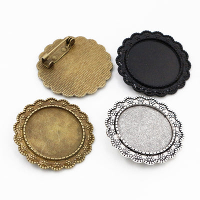 Front view of floral brooch brooch bezel blank finish options
