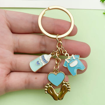 Baby Shower Charm Keychains Featuring Blue Heart Set Across 14 Pictured Variations