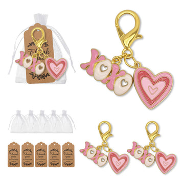 Gold Pink XOXO Layered Heart Enamel Lobster Clasp Charm