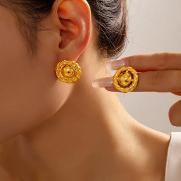 Twisted Rope Circle Stud Earrings Center Ball Finish