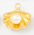 Shell and White Faux Pearl Metal Charm in Seven Finishes view 4