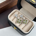 Elegant Olive Green Rhinestone Diamond Clover Pearl Stud Dangle Silver Needle Alloy Earrings view 3