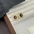 Vintage Sunflower Geometric Alloy Tiger Eye Stone Studs For Women Elegant Commuter Statement Earrings view 4
