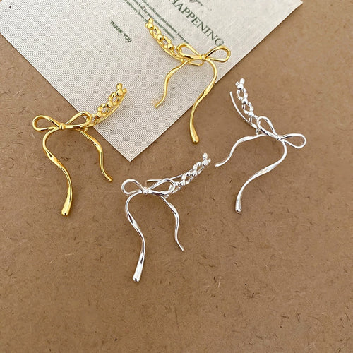 Korean Style Copper Bow Pendant Drop Earrings Elegant Sweet Light Luxury Ear Jewelry