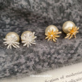 Gold Plated Zircon Pearl Firework Flower Stud Earrings With Sterling Silver Posts view 3