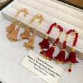 Elegant Crystal Flower Tassel Drop Earrings With Silver Needle Vintage Flocked Floral Design view 2