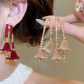 Elegant Crystal Flower Tassel Drop Earrings With Silver Needle Vintage Flocked Floral Design view 1