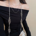 Light Luxury Alloy Leaf Layered Tassel Sweater Necklace With Minimalist Fashion Design view 3