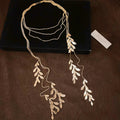 Light Luxury Alloy Leaf Layered Tassel Sweater Necklace With Minimalist Fashion Design view 4