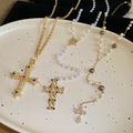 Vintage Cross Faux Pearl Geometric Sweater Necklace Light Luxury Minimalist Pendant view 4