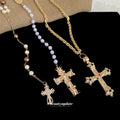 Vintage Cross Faux Pearl Geometric Sweater Necklace Light Luxury Minimalist Pendant view 2