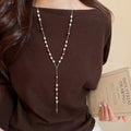 Vintage Cross Faux Pearl Geometric Sweater Necklace Light Luxury Minimalist Pendant view 3