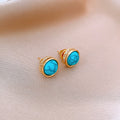Gold Plated Copper Silver Post Round Turquoise Zircon Ethnic Retro Light Luxury Stud Earrings view 2