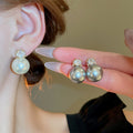 French Vintage Geometric Zircon Faux Pearl Stud Earrings With Silver Posts For Women view 1