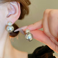 French Vintage Geometric Zircon Faux Pearl Stud Earrings With Silver Posts For Women view 3