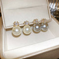 French Vintage Geometric Zircon Faux Pearl Stud Earrings With Silver Posts For Women view 4