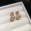Gold Plated Zircon Faux Pearl Stud Earrings, Vintage Light Luxury Round Geometric Jewelry For Women view 4