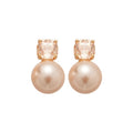 Gold Plated Zircon Faux Pearl Stud Earrings, Vintage Light Luxury Round Geometric Jewelry For Women view 5