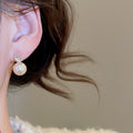 Gold Plated Zircon Faux Pearl Stud Earrings, Vintage Light Luxury Round Geometric Jewelry For Women view 3