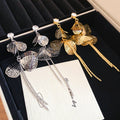 Copper Zircon Hollow Petal Tassel Drop Earrings Light Luxury Floral Designer Style view 4