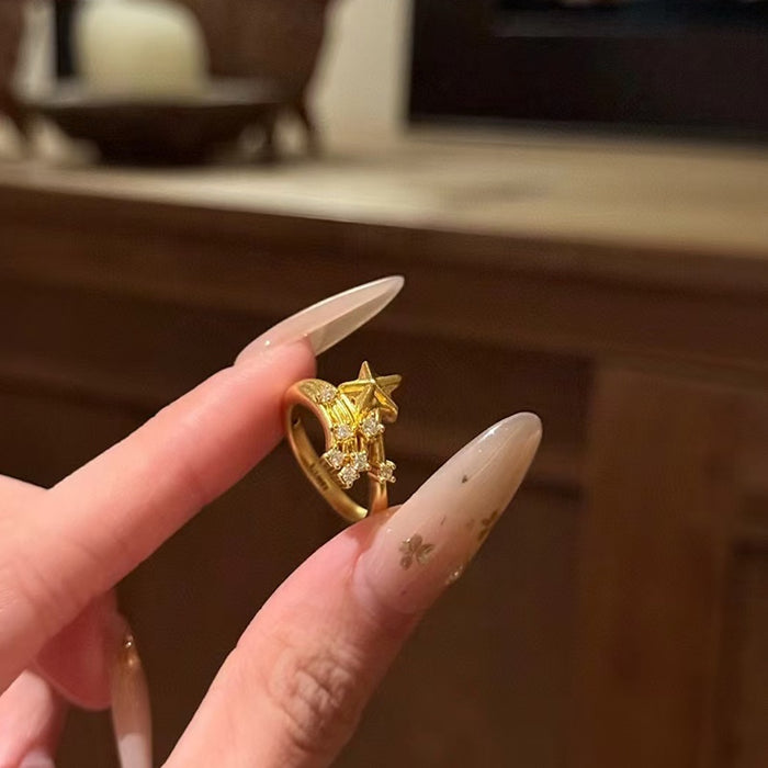 Gold Plated Zircon Star Fashion Open Ring For Women