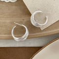 Gold Plated Copper Sterling Silver Post Multi-Layer Round C-Shape Minimalist Geometric Stud Earrings Elegant Luxury Jewe view 2