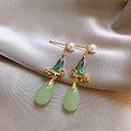 Light Luxury New Chinese Oval Enamel Landscape Pearl Alloy Stud Earrings With Silver Posts view 3