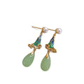 Light Luxury New Chinese Oval Enamel Landscape Pearl Alloy Stud Earrings With Silver Posts view 5