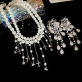 Light Luxury Court Style Faux Pearl Cross Tassel Necklace And Stud Earrings Jewelry Set view 2