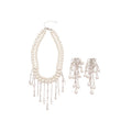Light Luxury Court Style Faux Pearl Cross Tassel Necklace And Stud Earrings Jewelry Set view 5