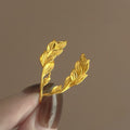 18K Gold Plated Copper Leaf Drop Earrings, Vintage Chinese Style Light Luxury Floral Ear Hooks view 3