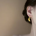 18K Gold Plated Copper Leaf Drop Earrings, Vintage Chinese Style Light Luxury Floral Ear Hooks view 2