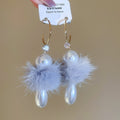 Elegant Teardrop Imitation Pearl Zircon Plush Ball Silver Needle Stud Earrings For Women view 1