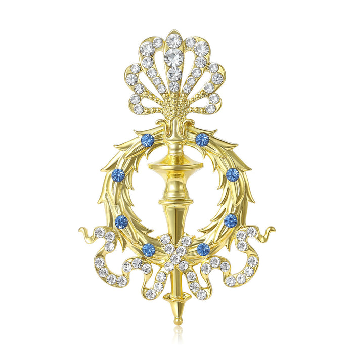 Gold Plated Alloy Rhinestone Scepter Brooch Pin For Men's Suits