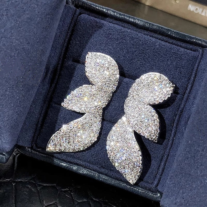 Luxury Marquise Leaf Stud Earrings For Women With Micro Pave Sparkling Irregular Leaf Design