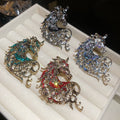 Vintage Alloy Rhinestone Hollow Horse Brooch, New Chinese Light Luxury Animal Pin For Women view 1