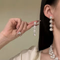 Faux Pearl Flower Stud Earrings Necklace Jewelry Set With Rhinestone Old Money Court Style view 3