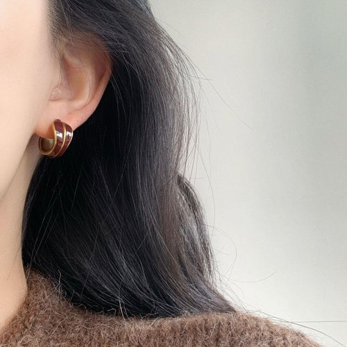Light Luxury Gradient Enamel Round Alloy Earrings Vintage Minimalist Geometric Ear Cuff Jewelry For Women