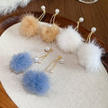 Gold Plated Silver Needle Zircon Faux Pearl Pom Pom Stud Earrings For Women Light Luxury Geometric Style view 4