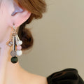Geometric Square Zircon Agate Rice Bead Ear Hook Earrings, Light Luxury Ethnic Vintage Style view 3