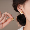 Light Luxury Smooth Metal Flower Stud Earrings With Silver Pin Vintage European Style view 2