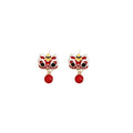 Chinese Style Alloy Enamel Lion Dance Tassel Drop Earrings With Silver Needle Studs view 5