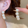 French Vintage Faux Pearl Round Geometric Drop Earrings Elegant Light Luxury Ear Hooks view 1