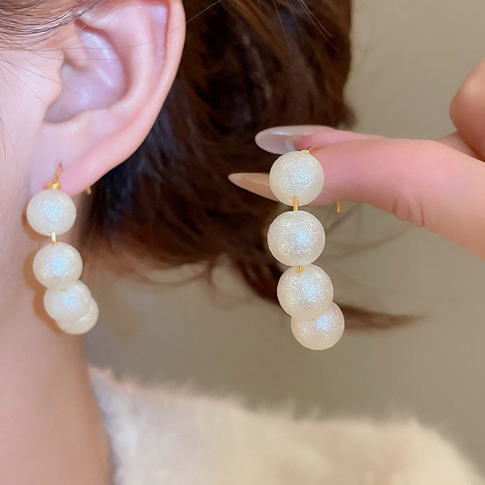 French Vintage Faux Pearl Round Geometric Drop Earrings Elegant Light Luxury Ear Hooks