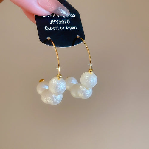 French Vintage Faux Pearl Round Geometric Drop Earrings Elegant Light Luxury Ear Hooks