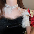 Light Luxury Faux Pearl Bow Waterdrop Feather Tassel Collarbone Necklace For Elegant Women view 1