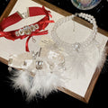 Light Luxury Faux Pearl Bow Waterdrop Feather Tassel Collarbone Necklace For Elegant Women view 4