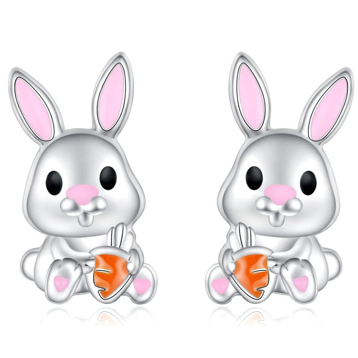 Cute Rabbit And Carrot Stud Earrings For Women, Cream Sweet Girl Korean Style Jewelry