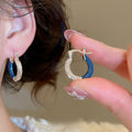 European American Style Metal Enamel Wrinkled Texture Round Geometric Earrings view 3